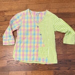 Multicolor Plaid Cotton Top - Green & Pastel Check